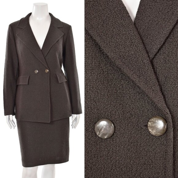 St. John Knits 2Pc Double Breasted Jacket & Skirt Suit in Mocha Brown sz 16/14